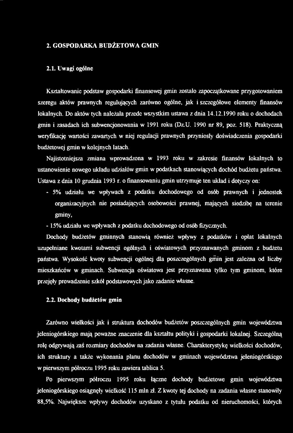 2. GOSPODARKA BUDŻETOWA GMIN 2.1.