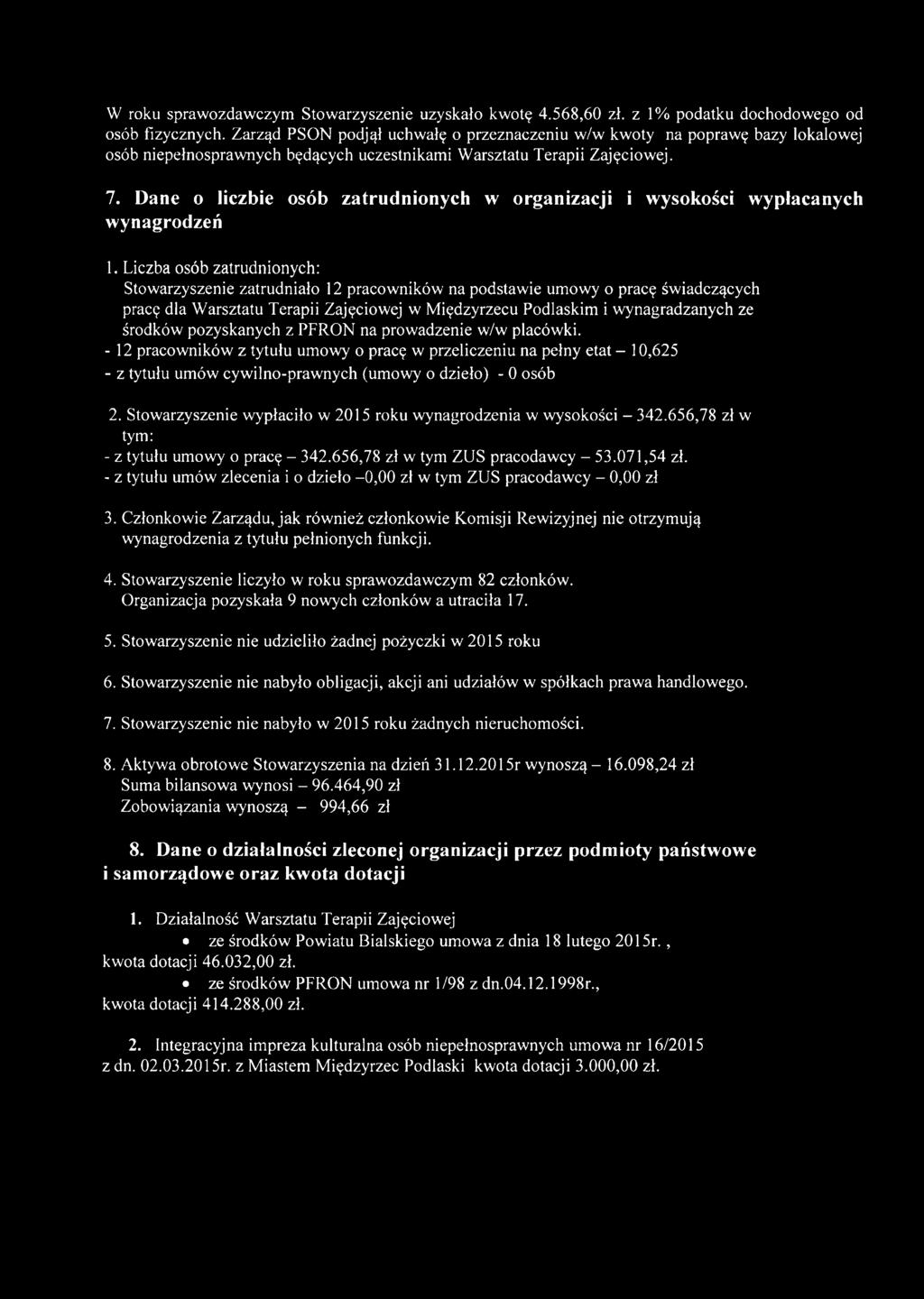 Dane o liczbie osób zatrudnionych w organizacji i wysokości wypłacanych wynagrodzeń 1.