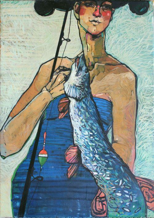 113 112. Magdalena Połacik(ur.1980) Portret Franczeski ze szczupakiem(2014) sygn.