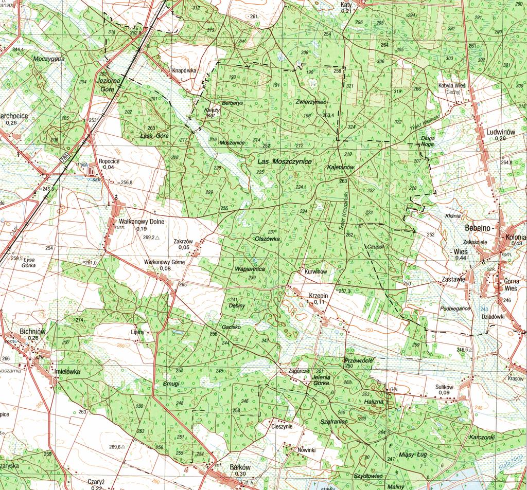 Fragment kopii Mapy topograficznej w skali 1:5, Arkusz Secemin, godło M344D. Objaśnienia Rejon terenu badań "GEOBOS" Częstochowa ul.
