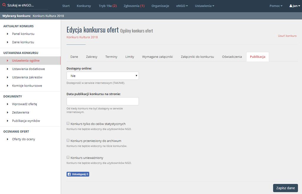 Udostępnij przycisk służy do publikacji konkursu na portalu Facebook. Na przycisku widnieje liczba określają liczbę udostępnień konkursu.