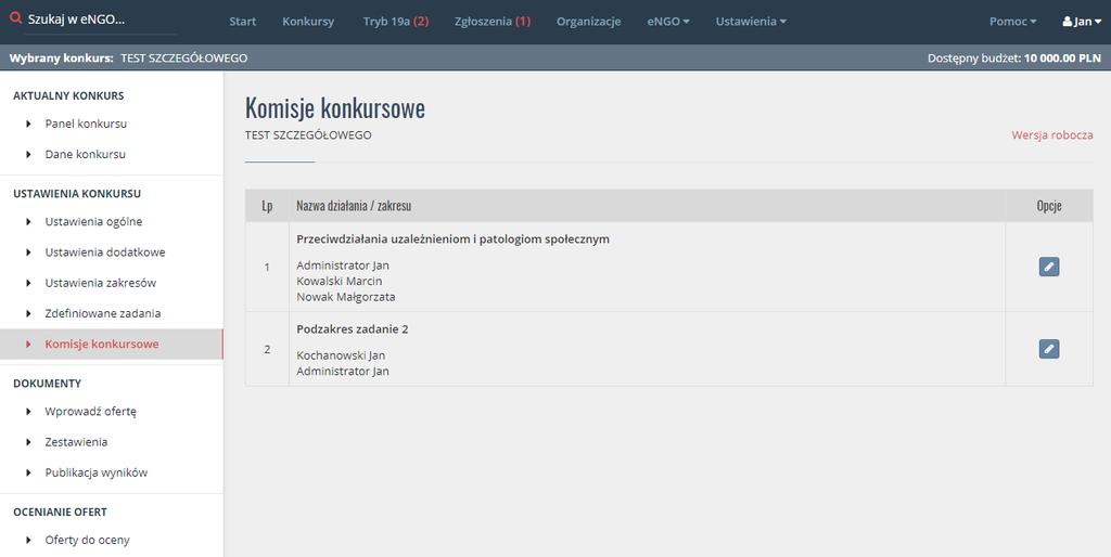 Rysunek 25 Komisje konkursowe Aby usunąć użytkownika z listy komisji należy kliknąć w ikonkę. UWAGA!