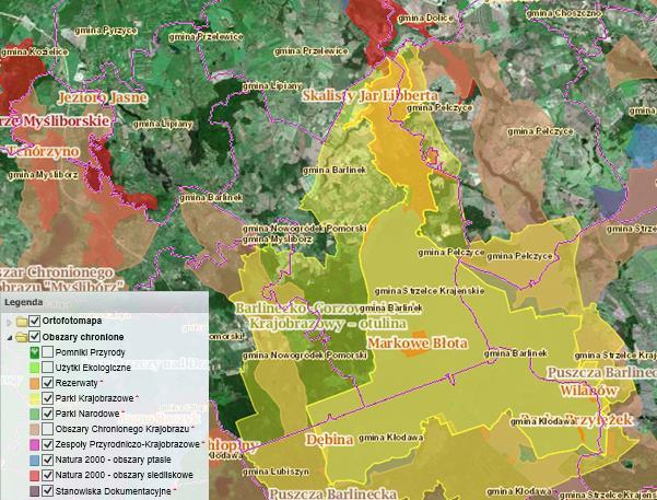 Rysunek 3. Formy ochrony przyrody na terenie Gminy Barlinek Źródło: http://geoserwis.gdos.gov.