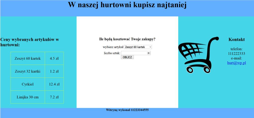 Zapytanie 1: wybierające jedynie pola nazwa i cena dla czterech pierwszych rekordów w tabeli towary Zapytanie 2: wybierające jedynie pole cena dla