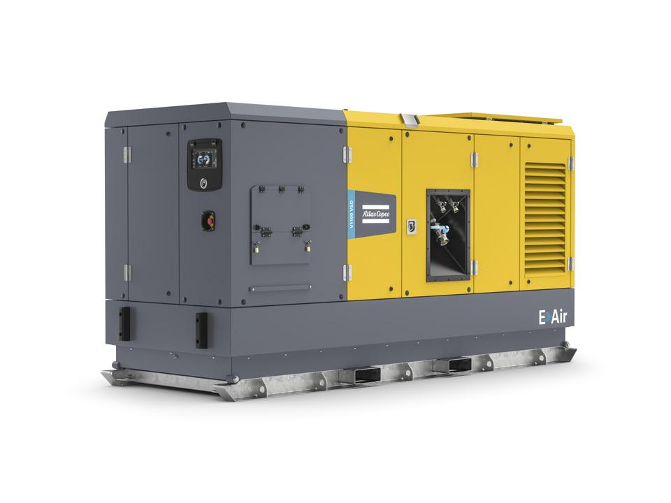 V1100 VSD Pełna moc, pełna kontrola Sprężarka V1100 VSD to nasza najmocniejsza przewoźna sprężarka elektryczna, łącząca w sobie sprawdzony moduł powietrza Atlas Copco z bardzo wydajnym silnikiem ze