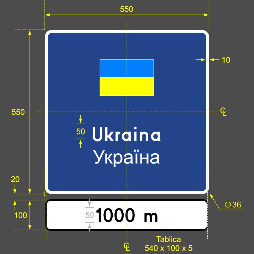 Granica z Ukrainą Granica z Białorusią Wzór 8F Zapowiedź granicy z innym państwem poza Unią Europejską.