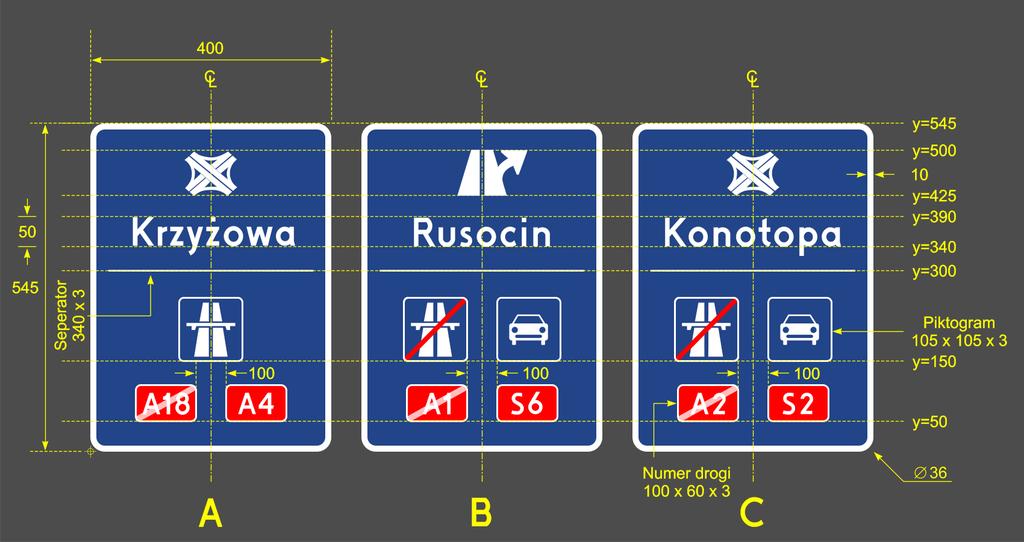 Wzór 9A Zmiana numeru i/lub kategorii drogi: (a) zmiana numeru autostrady; (b) zmiana