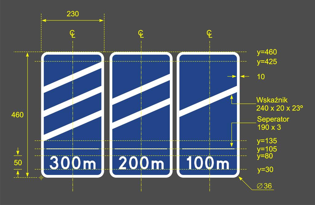 Wzór 9B Tablice wskaźnikowe 300 m, 200 m i