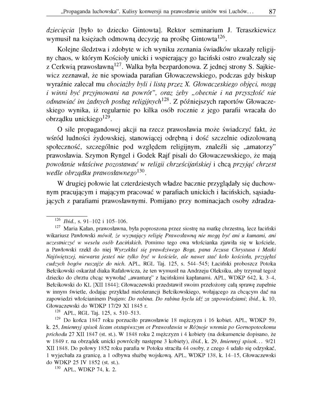Propaganda luchowska. Kulisy konwersji na prawosławie unitów wsi Luchów. 87 dziecięcia [było to dziecko Gintowta]. Rektor seminarium J.