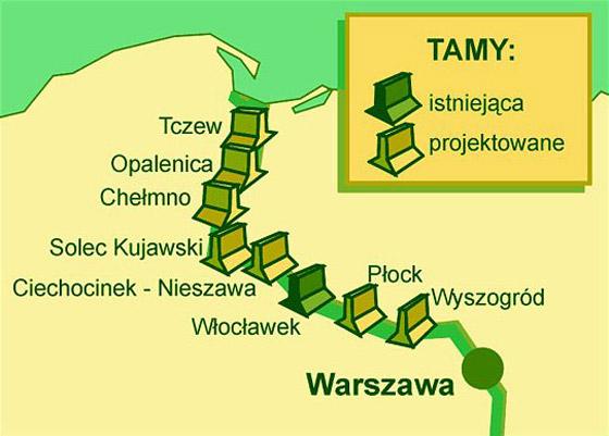 Rysunek nr 1: Istniejące i planowane zapory wchodzące w skład Kaskady Dolnej Wisły Źródło: http://archiwum.klubgaja.pl/teraz_wisla/kaskada/ (pobrano 11.06.2017 r.