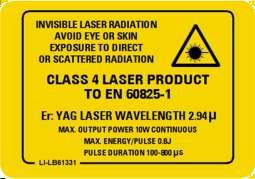 zbiornik pusty Wilgotność względna LiteTouch laser klasy IV laser Er:YAG 2940 nm do 700 mj do 8.4 W 10-50 Hz 0.2-1.