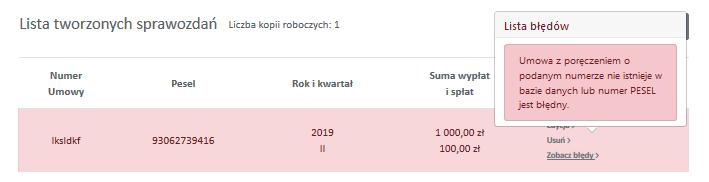 (Rys. 29) Następnie poprzez użycie akcji użytkownik może poprawić błąd.