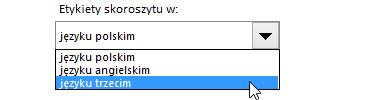 Załącznik 1: zdefiniowanie trzeciego, alternatywnego języka etykiet skoroszytu U dołu arkusza Nagłówek znajduje się lista przełącznik języka skoroszytu: