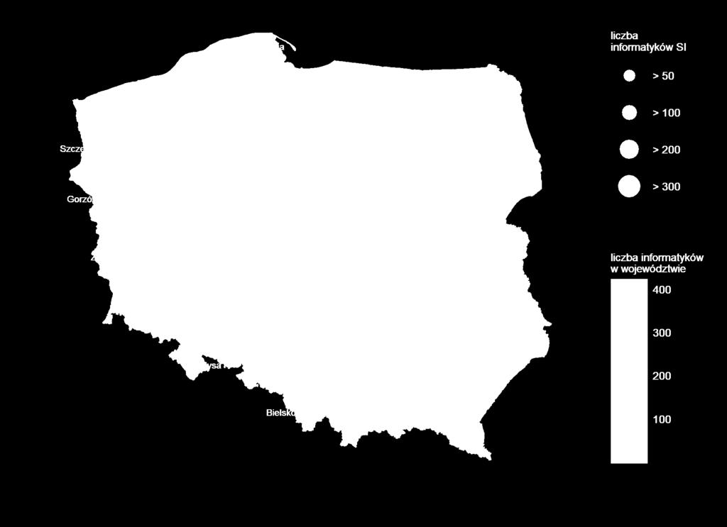 Mapa ośrodków naukowych SI Mapa instytucji naukowych z największą liczbą badaczy z dyscyplin informatycznych, którzy w latach 2013 2018 opublikowali prace naukowe z zakresu SI Uwaga: uwzględniono