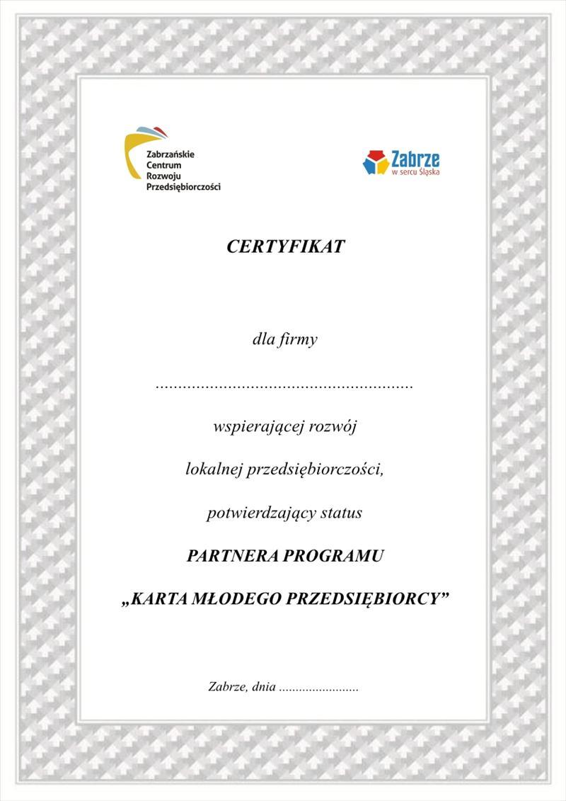 Wzór Certyfikatu potwierdzający