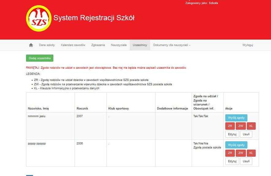 Przypisujemy do zawodników dyscypliny, w których planujemy ich uczestnictwo.