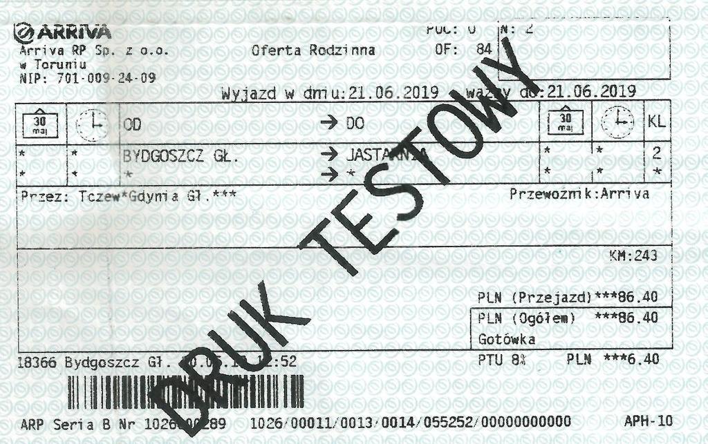 Wzory biletów kolejowych: 5. KLUB RABATOWY ARRIVA.