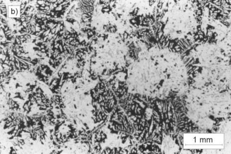 Primary grain boundary area in cast steel with: a) 0,03%C, b) 0,09%C Na podstawie obserwacji makro i mikrostruktury staliwa w stanie surowym oraz punktowej analizy składu chemicznego [6]
