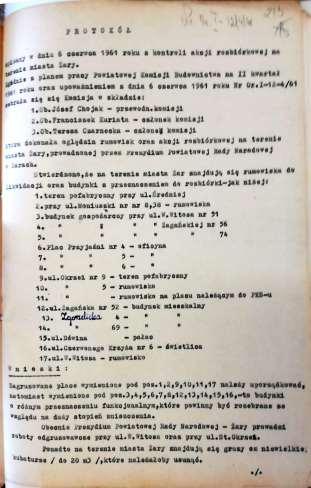 Protokół z posiedzenia Powiatowej Komisji Budownictwa z dn. 6 czerwca 1961 r.