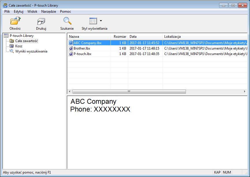 Jak korzystać z aplikacji P-touch Library (tylko system Windows) Drukowanie szablonów 5 Zaznacz