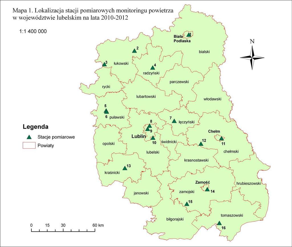 Lp. Adres stacji SO 2 NO 2 C 6 H 6 Pb, As, CO PM10 Cd, Ni B/a/p PM2,5 Ozon Inne 1. Biała Podlaska ul. Orzechowa o o c m c 2. Łuków ul. Browarna 63 c 3. Jarczew c c 4. Radzyń ul.