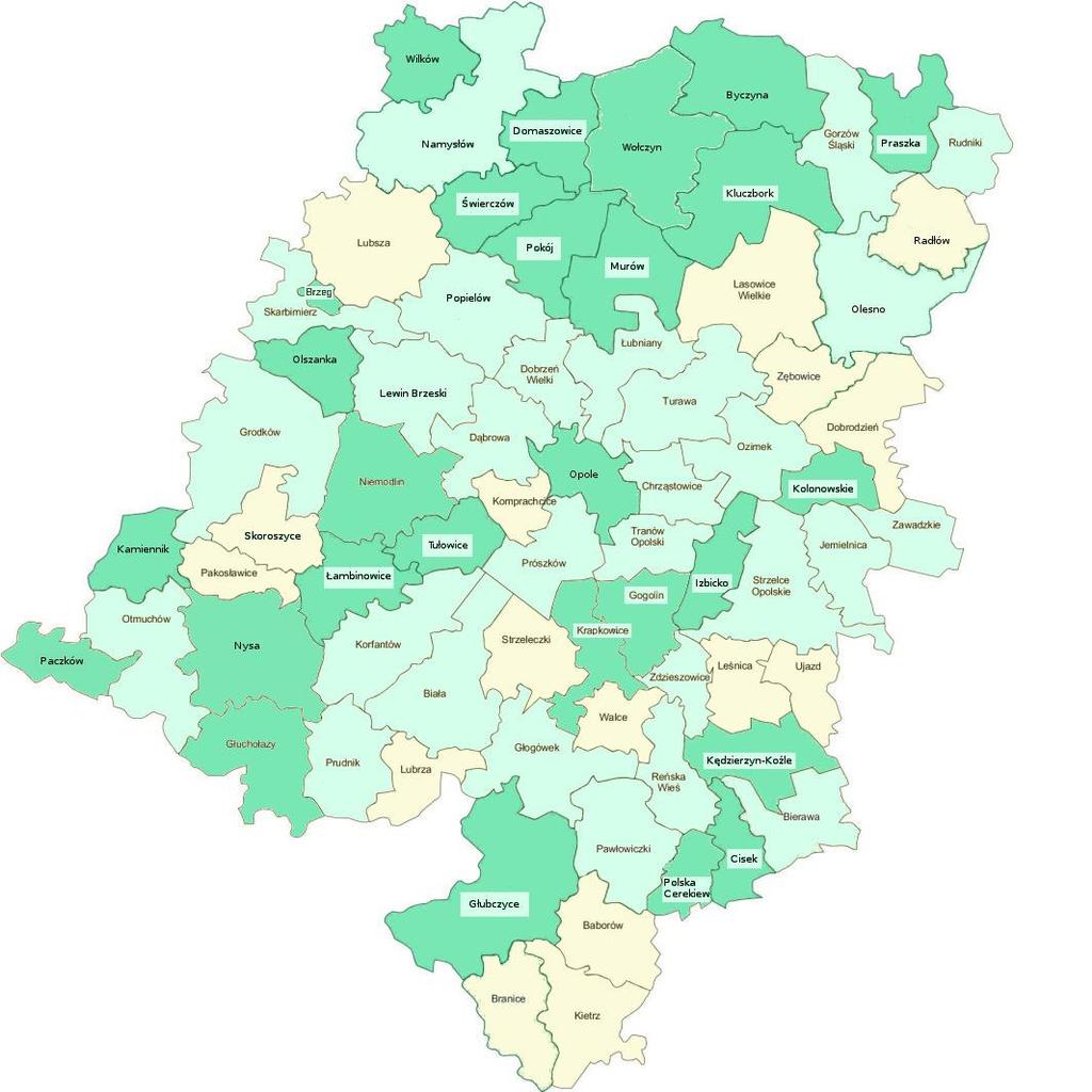 100 Mapa 10. Gminy spełniające ustawowy wskaźnik zatrudnienia pracowników socjalnych w ośrodku pomocy społecznej w 2018 r.