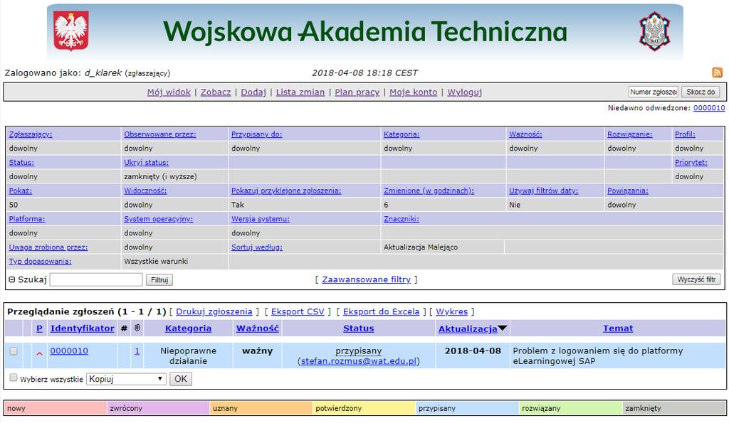 Rejestrowanie i monitorowanie obsługi zgłoszeo w systemie - W wyświetlonym formularzu (Rysunek 6) należy wypełnić co najmniej pola obowiązkowe i wysłać zgłoszenie klikając na przycisk Wyślij