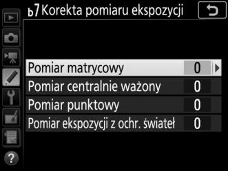 b5: Pomiar matrycowy Przycisk G A menu ustawień osobistych Wybierz U Włącz wykrywanie twarzy, aby włączać wykrywanie twarzy podczas wykonywania portretów z użyciem pomiaru matrycowego w trakcie