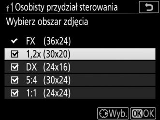 Funkcje, które można przypisać do tych elementów sterujących, są następujące: Dostępne są następujące opcje: Opcja 1 w 9 n Q J Wybierz obszar zdjęcia $ Blok. czasu migawki i przysł.
