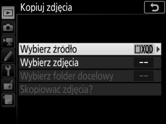 Kopiuj zdjęcia Przycisk G D menu odtwarzania Skopiuj zdjęcia z jednej karty pamięci na drugą. Ta opcja jest dostępna tylko wtedy, gdy do aparatu włożone są dwie karty pamięci.