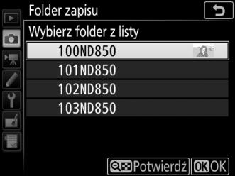 Wybierz folder z listy Aby wybrać folder z listy istniejących folderów: 1 Wybierz opcję Wybierz folder z listy. Wyróżnij Wybierz folder z listy i naciśnij 2. 2 Wyróżnij folder.