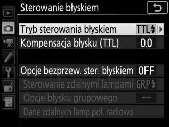 Sterowanie błyskiem Przycisk G C menu fotografowania Wybierz tryb sterowania błyskiem dla opcjonalnych lamp błyskowych zamontowanych na sankach mocujących aparatu i dostosuj ustawienia dla