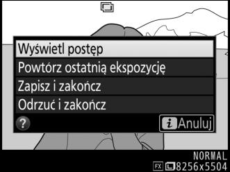 Korzystanie z przycisku i Dostęp do opcji wymienionych poniżej można uzyskać, wciskając przycisk K podczas wielokrotnej ekspozycji, a następnie wciskając przycisk i.