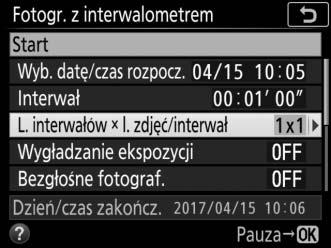 Aby wybrać liczbę zdjęć na interwał: Wyróżnij L. interwałów l. zdjęć/ interwał i naciśnij 2.