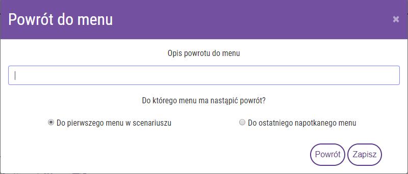 W polu opis powrotu do menu podajemy nazwę, która pozwoli nam zidentyfikować w scenariuszu rodzaj Menu, na które zostanie skierowane połączenie. 6.5.7. Rozłączenie Wybór Rozłączenia kończy połączenie.