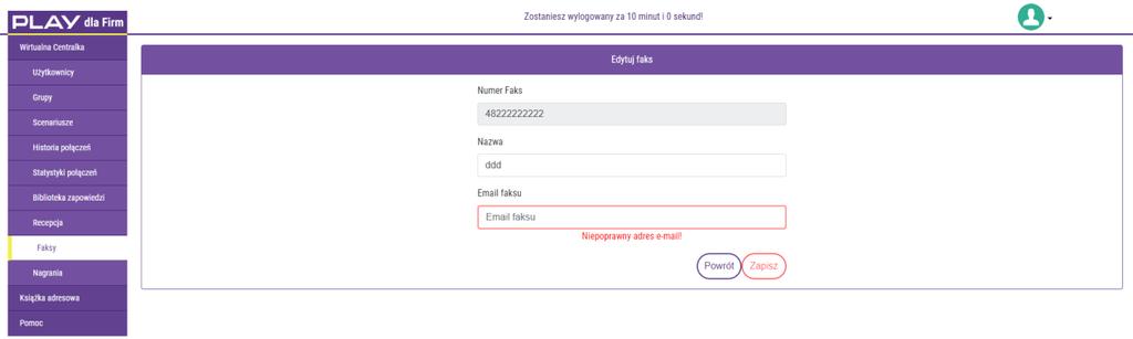 który pozwoli nam na identyfikację faksów wyszczególnionych w kolumnie Nazwa jeżeli jest ich więcej jak jeden.