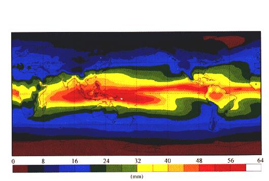 NASA Wate Vao Pojet (NVAP) ota Coun Wate Vao 1992 e ean istibution of eiitabe wate, o tota atosei wate ao aboe te Eat's sufae, fo 1992.