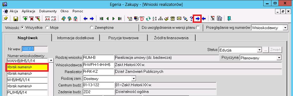 Jeżeli chcemy usunąć wprowadzoną pozycję to należy ją oznaczyć kolorem żółtym po czym wybrać przycisk lub kombinację klawiszy Shift+F6.
