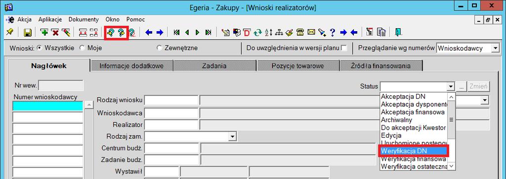 Uruchomiony zostanie formularz w trybie edycji/modyfikacji. 2. Odszukanie wniosku. Dany wniosek można odszukać na wiele sposobów.