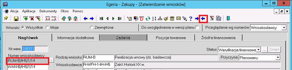 Nastąpi zmiana statusu wniosku oraz wysłany zostanie mail do osoby rejestrującej, dysponentów i osoby odpowiedzialnej za akceptację ze strony Działu Nauki oraz osoby akceptującej finansowo (jeżeli