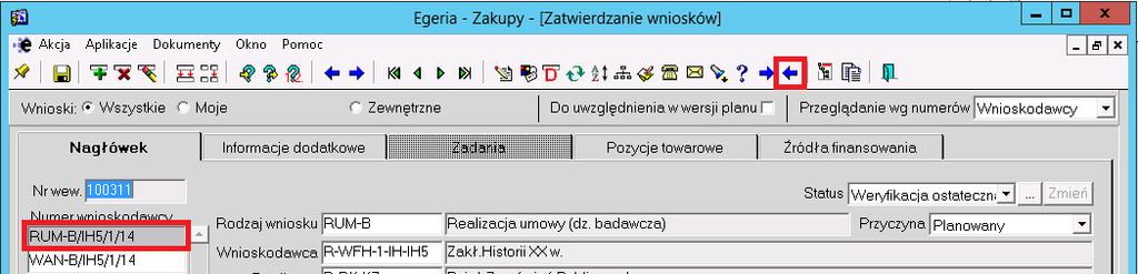 Należy podświetlić na żółto status Zatwierdzony klikając lewym przyciskiem myszy w nazwę statusu jeżeli nie jest podświetlony prawidłowy.