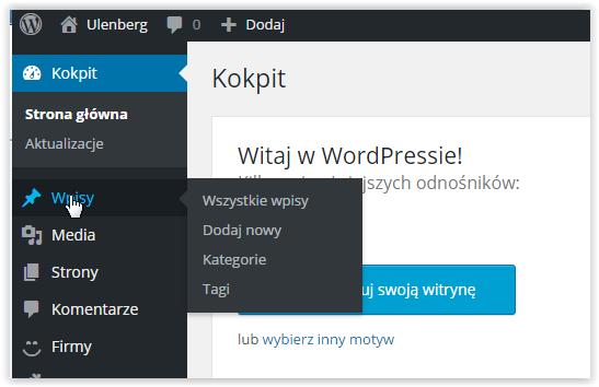 III. Wpisy Aby przeglądać wpisy, w menu po lewej należy kliknąć zakładke 'Wpisy'. Edycja i dodawanie wpisów 1.