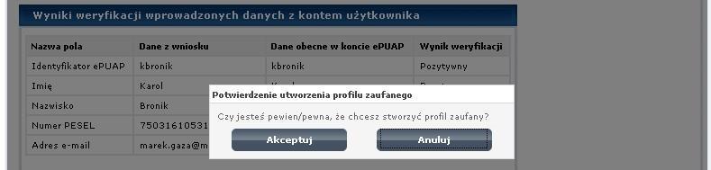 Wybrać przycisk Utwórz profil zaufany. Ekran.3.