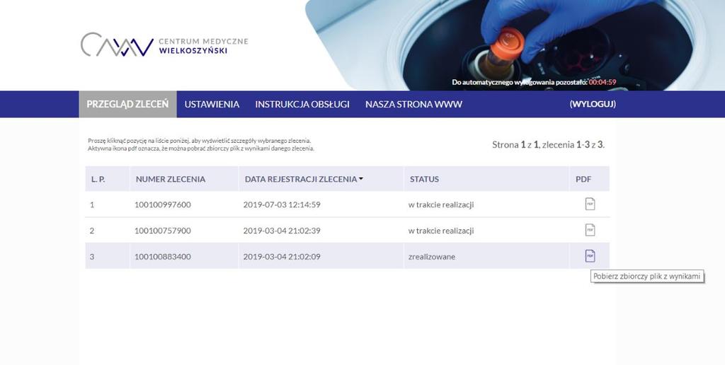 Dkument pdf jest generwany w mmencie zatwierdzenia i pdpisania przez uprawnineg diagnstę wszystkich wyników badań z daneg zlecenia.