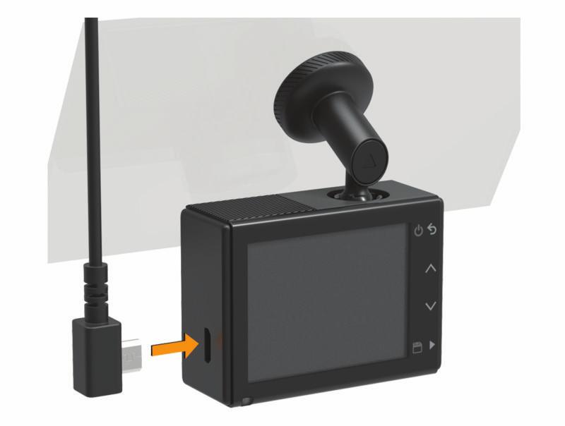 Podłączanie urządzenia do układu zasilającego pojazdu 1 Podłącz przewód zasilający do portu USB w urządzeniu. 2 Poprowadź przewód zasilający do gniazda zapalniczki w pojeździe.