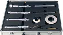 Funkcja ABS, z baterią (1 x 1,5 V, typ SR44) 0-25 mm 25-50 mm 50-75 mm 75- mm Rozdzielczość (mm) 0,001 0,001 0,001 0,001 powierzchni pomiarowej (mm) 20 20 20 20 Skok wrzeciona pomiarowego (mm) 0,5