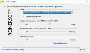 Zakładka Dodatkowe Na tej zakładce można zmienić ustawienia dotyczące programu menedżera, jak np. język interfejsu i wyświetlanych komunikatów.