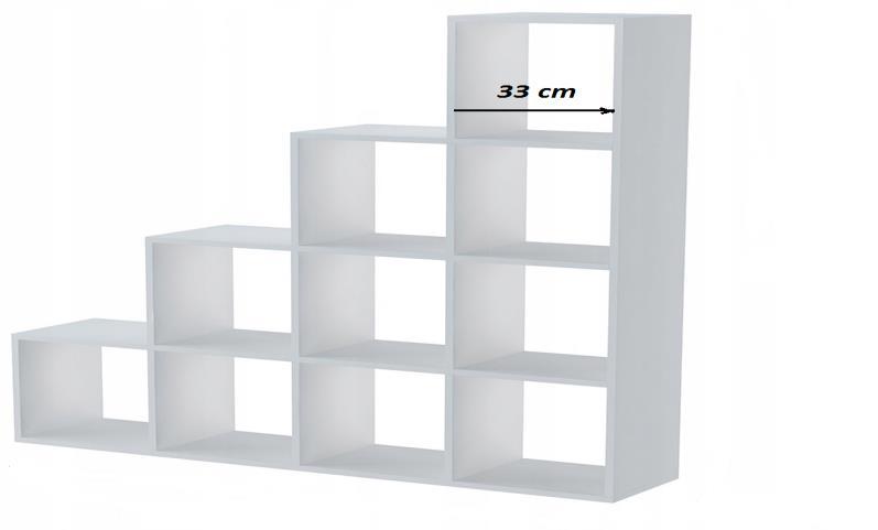 19. REGAŁ SCHODKOWY OTWARTY wymiary wysokość 141-142 cm 141 cm 33 cm szczegóły konstrukcja: otwarta z obu stron, 10 równych przestrzeni, każda o wymiarze w prześwicie 33x33 cm materiał: całość
