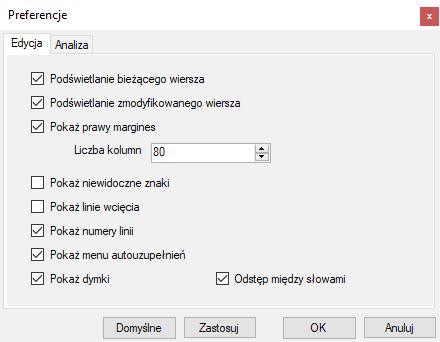 Zakładka Edycja: Podświetlanie bieżącego wiersza - Wiersz, w którym znajduje się kursor edycji zostaje wyróżniony.