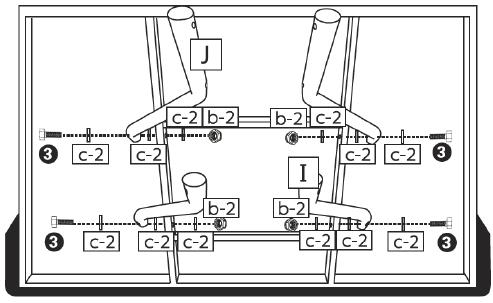 KROK 6. Podłącz do tablicy () Górne ramię (J) i dolne ramię (I) za pomocą dwóch śrub (3), dwunastu podkładek (c-2) i czterech nakrętek (b-2). 2.